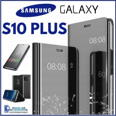 FLIP COVER FOR SAMSUNG GALAXY S10 PLUS CLEAR VIEW 360 BOOK CASE BLACK S 10 +