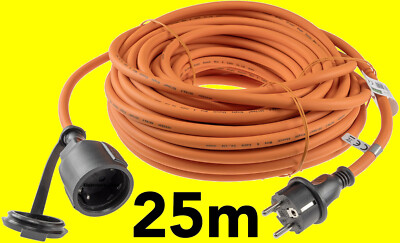 Verlängerungskabel 25m, wetterfest IP44, Gummi-Leitung Kabel orange 230V/AC,16A
