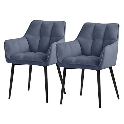 2x Chaise de salle à manger bleu en tissu éponge pieds noir métalliques élégant - Photo 1/4