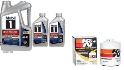 Mobil 1 High Mileage Full Synthetic Engine Oil 5W-30, 7 Quarts w/K&N Oil Filter