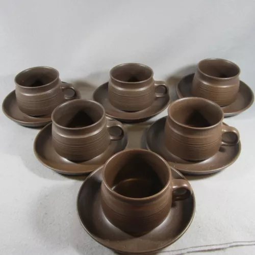 Denby Langley Cup & Saucer 6 Sets Total Brown 1960's MCM - EUC