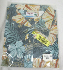 NEW VINTAGE PALM LAND TROPICS HAWAIIAN SHIRT MENS 2XL AQUA FLORAL