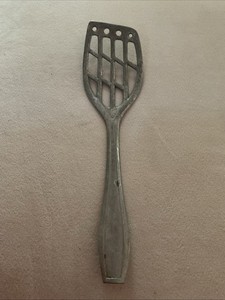 Vintage German Cast Aluminum Angled Slotted Fish Spatula