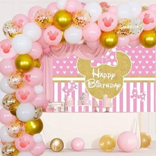Minnie Mouse Birthday Party Backdrop  Balloon Kit Pink Gold Confetti Polka Dot