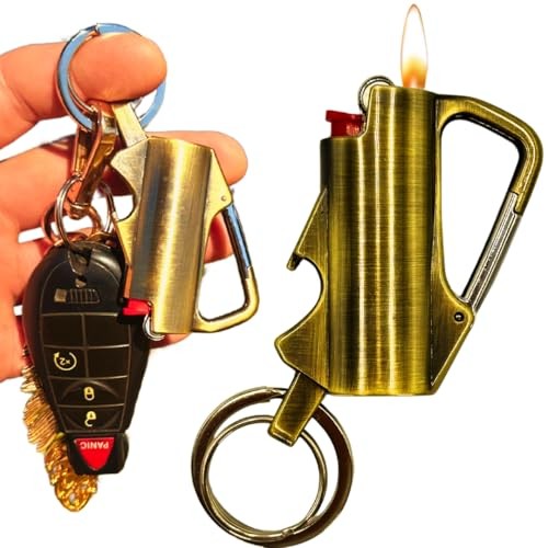 Case. Carabiner Keychain Bic Lighter Holder With Mini Bic J5 Gold