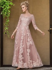 A-Line Mother Of The Bride Dresses Floor Length Lace with Lace Pleats Appliques