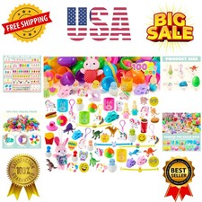 100 Pcs Prefilled Easter Eggs with Toys Plus Stickers, Filled with Toys Party...