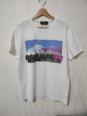 Authentic Dsquared2 Men's T-Shirt White Cotton Desert Cactus Print Size XL