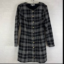 Reformation Plaid Button Front Dress Womens 10 Black White Tie Bow Ribbon Back