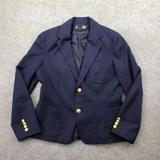Ralph Lauren Rugby Blazer Womens 10 Navy Wool Gold Crest Button Lined Jacket