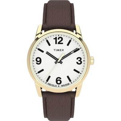 Timex Men's Watch Easy Reader Quartz White Dial Brown Leather Strap TW2U71500
