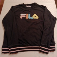 FILA Womens Graphic Sweatshirt Jumper Size 2XL Black Cotton DE04