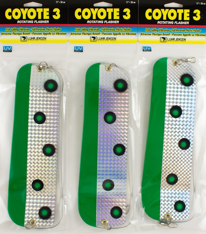 (LOT OF 3) LUHR JENSEN COYOTE 3 FLASHER 11" 5850-003-1600 FLO GRN CHRT UV CP2103