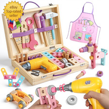 Wooden Kids Tool Set with Drill Montessori Toys for 3 Year Old Girl 44Pcs 3 Ye