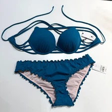 Shade & Shore Push-Up Side Detail Bikini 2pc 34B Med Ocean Blue