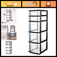 5-Tier Storage Drawer Tower Organizer Unit, Black Frame, Home Office Storage S