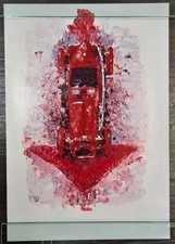 Expressionist Red Antique Roadster Race Car Arrow Art Print Poster, 1993
