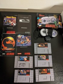Super Nintendo SNES Console, Box,5 Games, 2 Controllers, Final Fight 2 w/ Book