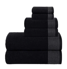 Ultra Soft Towel Set, 6 Pcs, Bath Hand Washcloths, Compact, Black