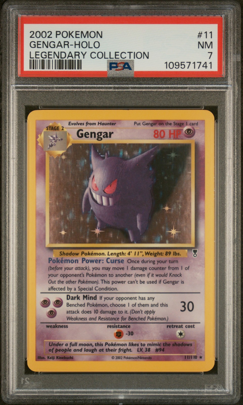2002 POKEMON LEGENDARY COLLECTION #11 GENGAR-HOLO PSA 7