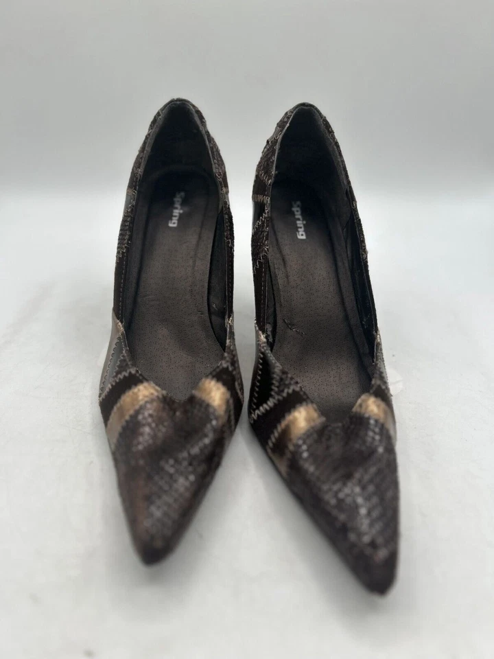 Call It Spring Pump Heel Women's Sz 8.5 Black Gold Leather Snakeskin Pointed Toe - Image 2 of 4