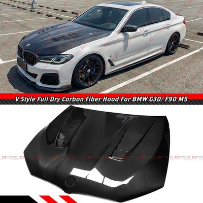 For 17-23 BMW F90 M5 G30 530i V Style Full Carbon Fiber Front Bonnet Hood Panel
