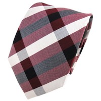 Tigertie Seidenkrawatte Rot Weinrot Dunkelrot Silber Kariert - Krawatte Seide