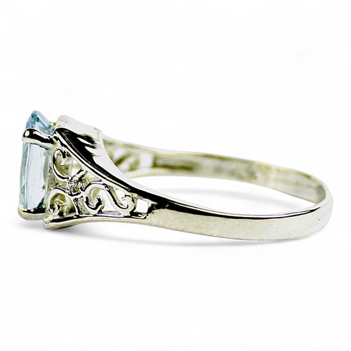 Aquamarine, Solid 925 Sterling Silver Ladies Ring,SR005 - Picture 3 of 5