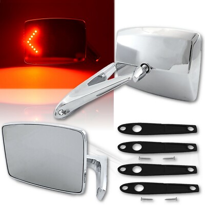Chrome Rear View Glass LED Mirror Pair for 66-77 Ford Bronco & 67-79 Truck 