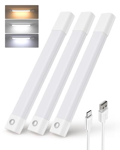 Under Cabinet Lighting, 50 LED Rechargeable Under Cabinet 11.8inch-3Pack White