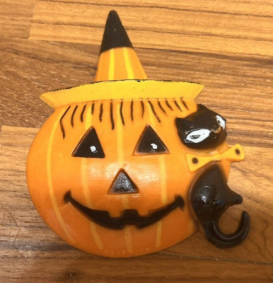 Vintage Halloween Cake Decoration plastic Jack o Lantern Black Cat Hong Kong