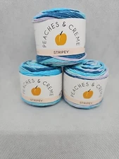 Evening Sea Peaches & Creme Cotton Stripey Yarn 2oz 102Yds Lot of 3 Blue 262017