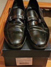 PRADA men's Black Leather Shoe Size 12 PRE OWNED IN BOX