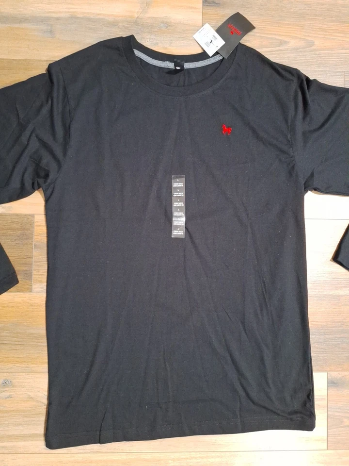 Camisa Embassy Manga Larga Cuello Redondo Para Hombre L Negra Roja Logotipo Caballo Bordado Foto 3 de 4