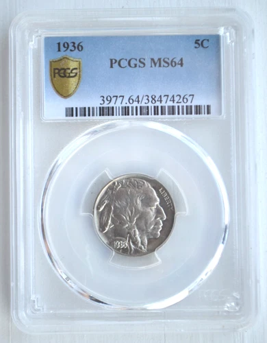 1936 Buffalo Nickel 5C MS64 PCGS More Recent Blue Label
