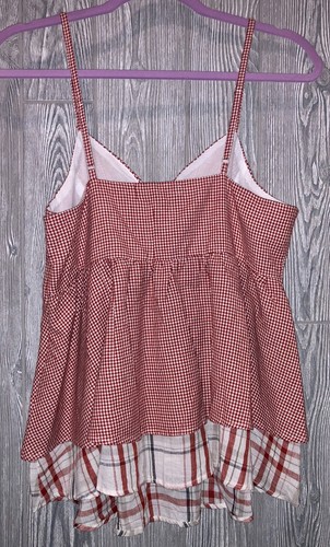 ROMEO JULIET COUTURE Tiered Gingham Red Cream Spaghetti Strap Top NEW Womens M - Picture 6 of 7