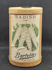 VINTAGE Barteldes Radish Seeds Cardboard Canister Container Advertising KS, CO
