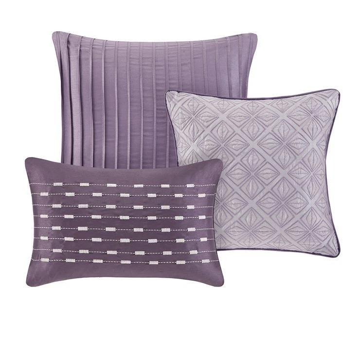 HERMOSO JUEGO DE EDREDÓN Y ALMOHADAS CONTEMPORÁNEO MODERNO ELEGANTE PÚRPURA CIRUELA GRIS Foto 3 de 4