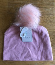 Lullaby Lane Girls Pink Knit Fluffy POM POM Infant Baby HAT Beanie 0-6M