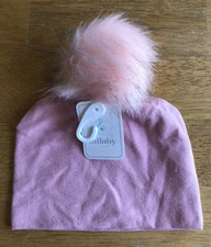 Lullaby Lane Girls Pink Knit Fluffy POM POM Infant Baby HAT Beanie 0-6M