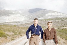 Kodak Slide 1950s Red Border Kodachrome Men Hiking with Camera