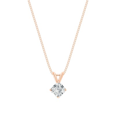 3/4 kt gedrechselter Asscher Lab Created gewachsener Diamant Collier 14 K Rotgold E/VS