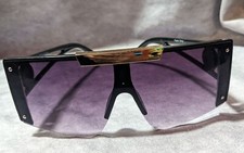 Black And Gold Chunky Futuristic Shield Lens Sunglasses