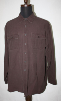 LL Bean Sz XXL dark Brown Canvas Button Up Shirt Work Chore Farm Outdoors
