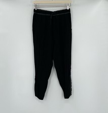 Helmut Lang Black Leather Trim Crop Pull On Ankle Pants Sz 00