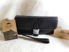 Jack Georges Voyager Wristlet Clutch Black Buffalo Leather RFID NWT MSRP $132