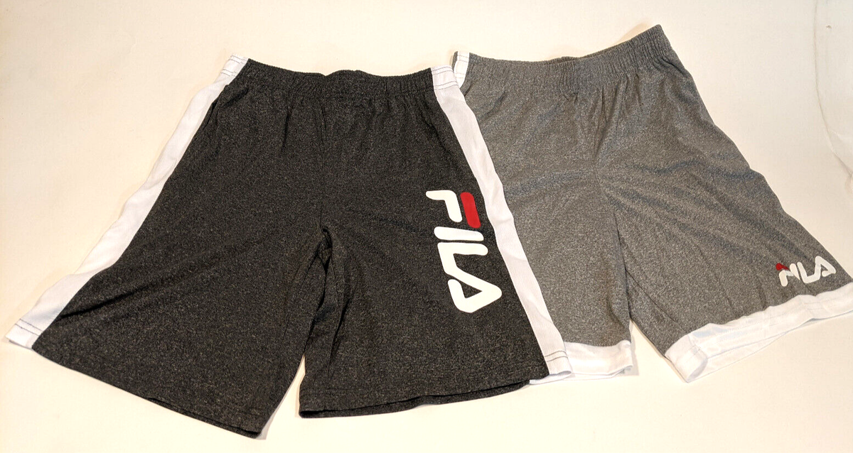 FILA Youth Boy's 2 Pair Grey Active Shorts Logo Pants Drawstring