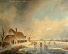 PAINTING WINTER LANDSCAPE ICE SKATER ADRIANUS MARIJNIS NETHERLANDS SIGNED