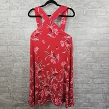 Ann Taylor Loft Red Pink Floral Print Halter Swing Shift Dress Size Large
