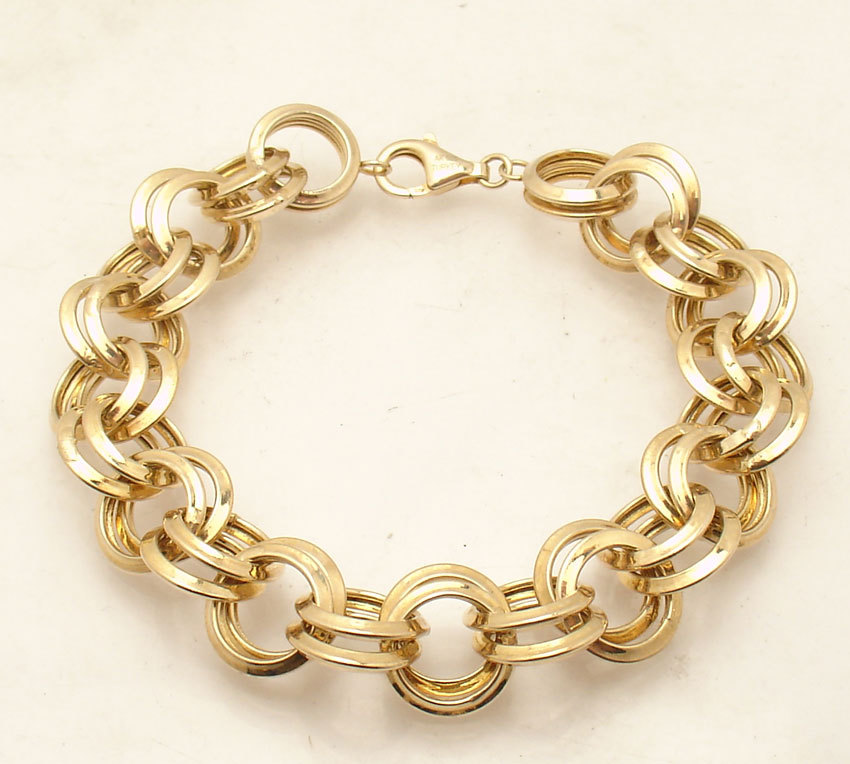 8" Technibond Double Rolo Link Bracelet 14K Yellow Gold Plated Silver